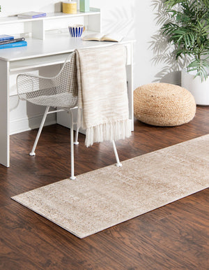 Beige 2' x 6' 9 Chateau Runner Area Rug 85% Polypropylene & 15% Chenille With Cotton Backing Traditional Vintage Distressed Carpet for Classical Interior Design Decorating for Sale at Rug Engine