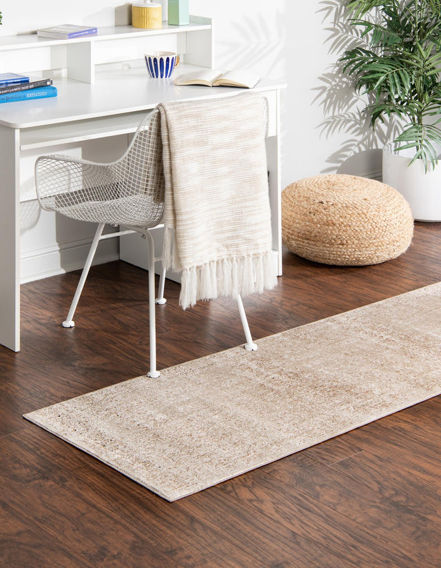 Beige 2' x 6' 9 Chateau Runner Area Rug 85% Polypropylene & 15% Chenille With Cotton Backing Traditional Vintage Distressed Carpet for Classical Interior Design Decorating for Sale at Rug Engine