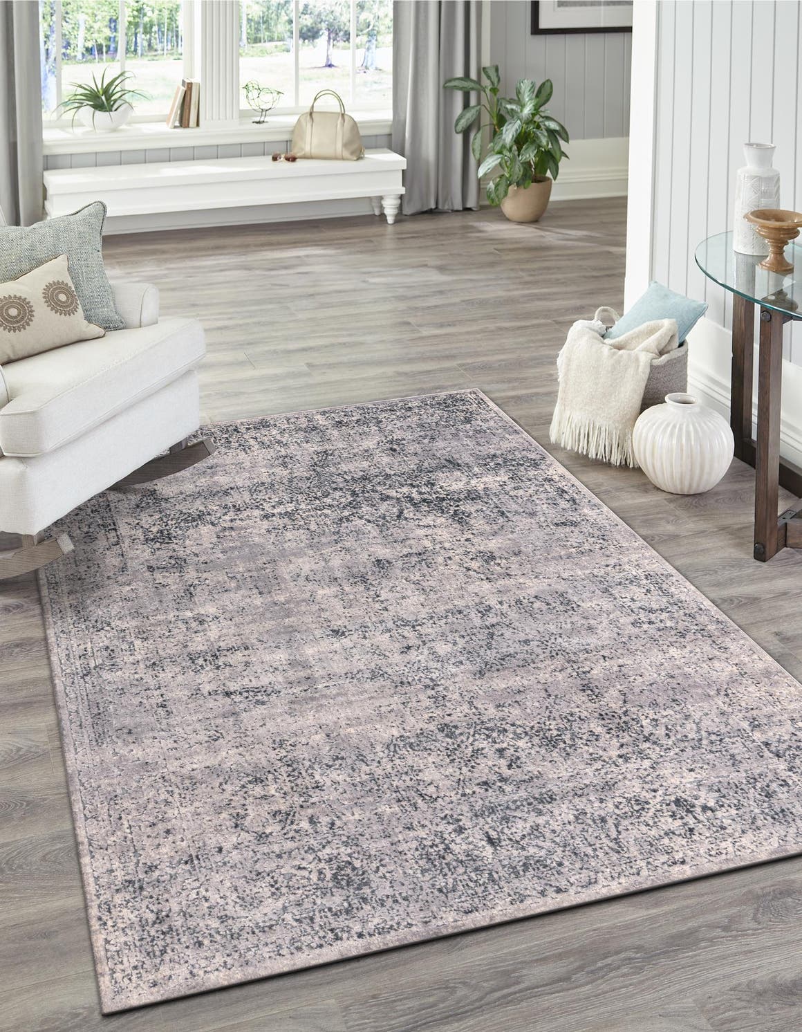 Blue Gray 9' x 12' Chateau Rectangle Area Rug 85% Polypropylene & 15% Chenille With Cotton Backing Traditional Vintage Distressed Carpet for Classical Interior Design Decorating for Sale at Rug Engine