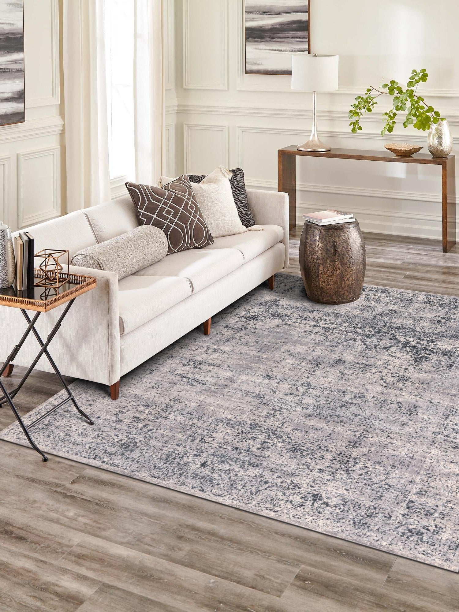 Blue Gray 10' x 13' 1 Chateau Rectangle Area Rug 85% Polypropylene & 15% Chenille With Cotton Backing Traditional Vintage Distressed Carpet for Classical Interior Design Decorating for Sale at Rug Engine