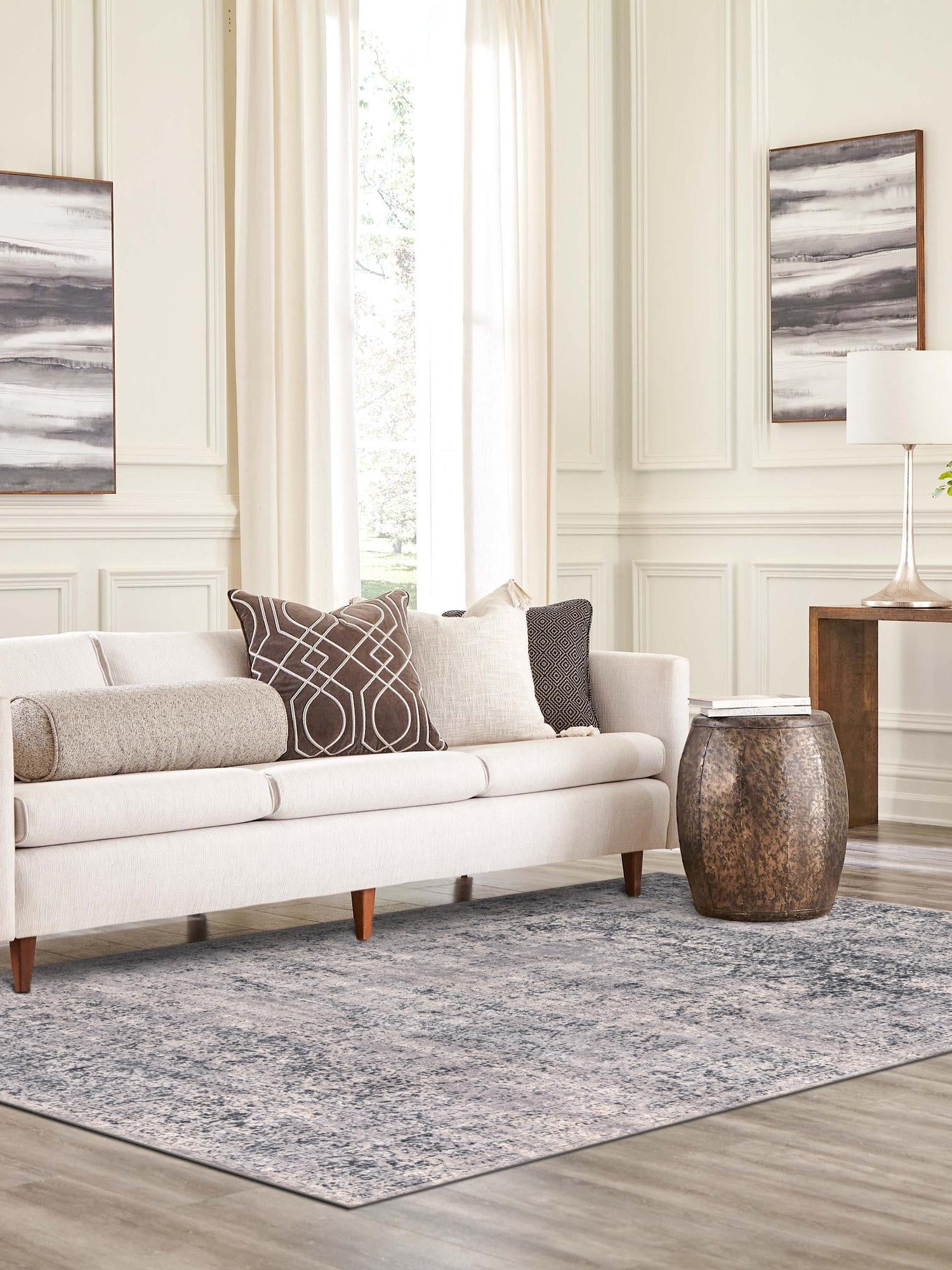 Blue Gray 9' x 12' Chateau Rectangle Area Rug 85% Polypropylene & 15% Chenille With Cotton Backing Traditional Vintage Distressed Carpet for Classical Interior Design Decorating for Sale at Rug Engine