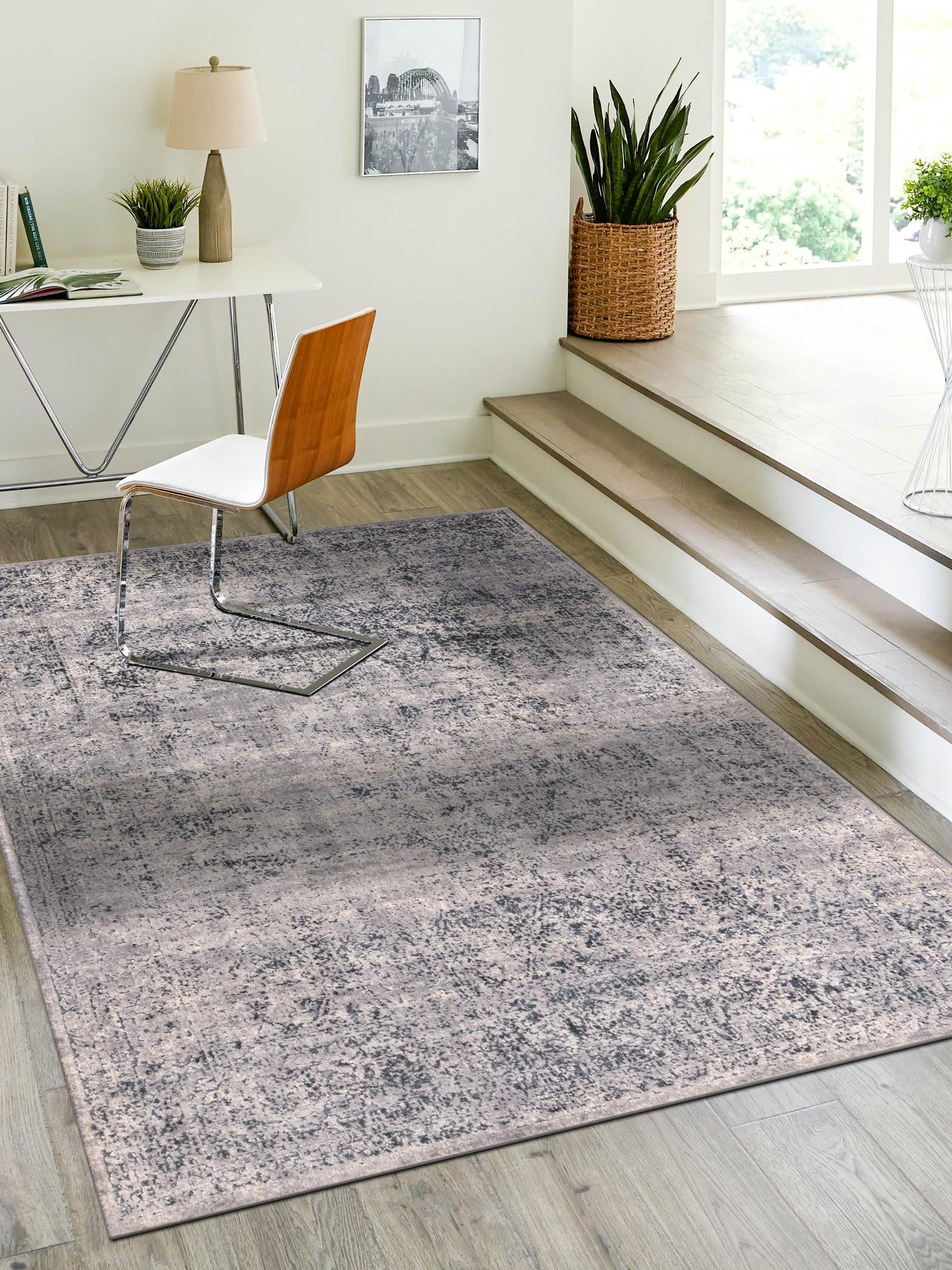 Blue Gray 7' 10 x 10' Chateau Rectangle Area Rug 85% Polypropylene & 15% Chenille With Cotton Backing Traditional Vintage Distressed Carpet for Classical Interior Design Decorating for Sale at Rug Engine