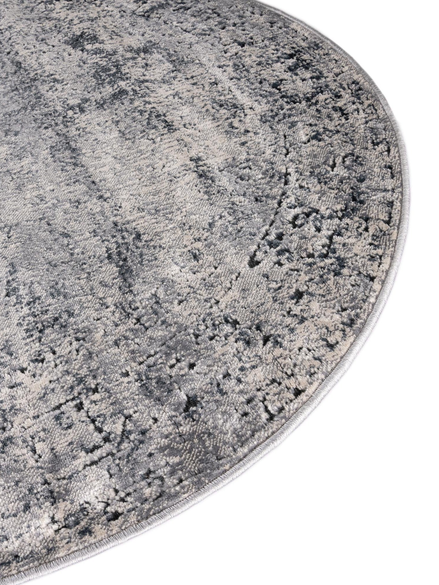 Blue Gray 4' 1 x 4' 1 Chateau Round Area Rug 85% Polypropylene & 15% Chenille With Cotton Backing Traditional Vintage Distressed Carpet for Classical Interior Design Decorating for Sale at Rug Engine