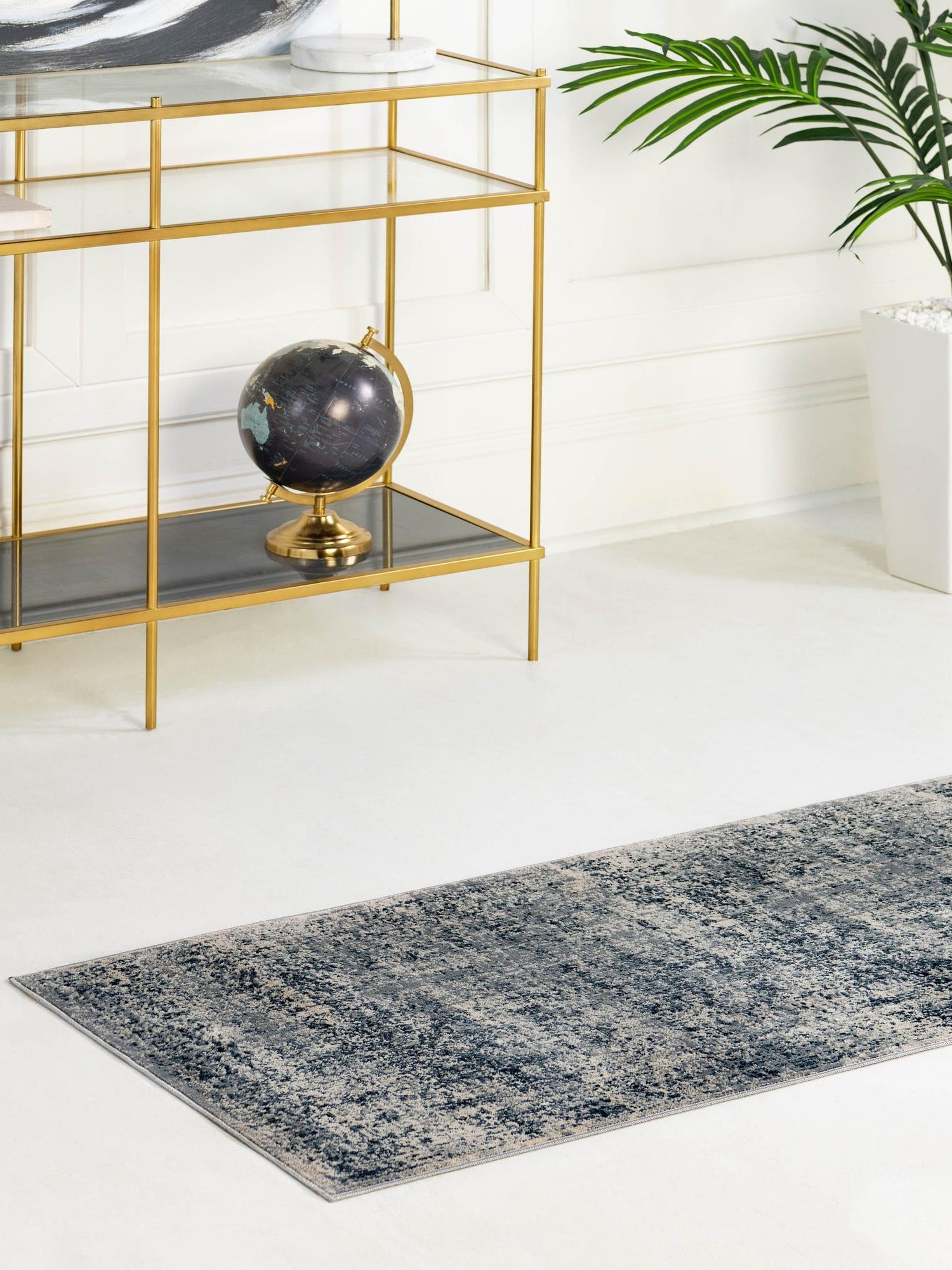 Blue Gray 2' x 6' 9 Chateau Runner Area Rug 85% Polypropylene & 15% Chenille With Cotton Backing Traditional Vintage Distressed Carpet for Classical Interior Design Decorating for Sale at Rug Engine