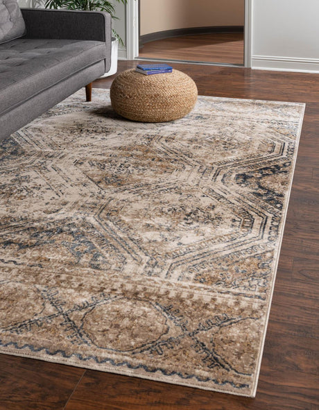 Blue Beige 5' 3 x 8' Chateau Rectangle Area Rug 85% Polypropylene & 15% Chenille With Cotton Backing Traditional Vintage Distressed Carpet for Classical Interior Design Decorating for Sale at Rug Engine