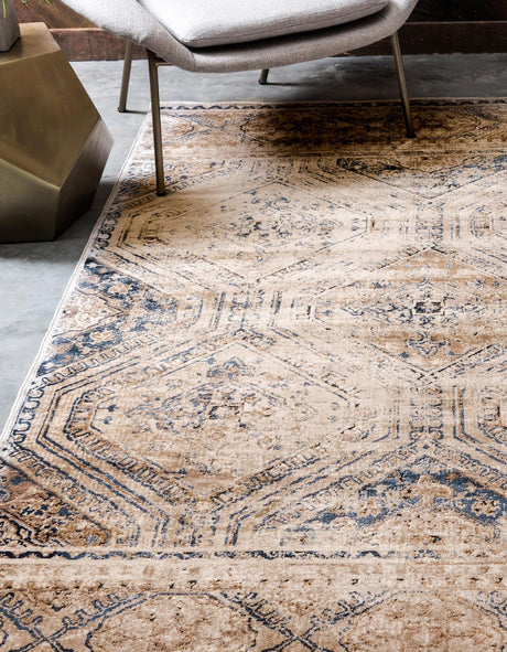 Blue Beige 4' 1 x 6' 1 Chateau Rectangle Area Rug 85% Polypropylene & 15% Chenille With Cotton Backing Traditional Vintage Distressed Carpet for Classical Interior Design Decorating for Sale at Rug Engine