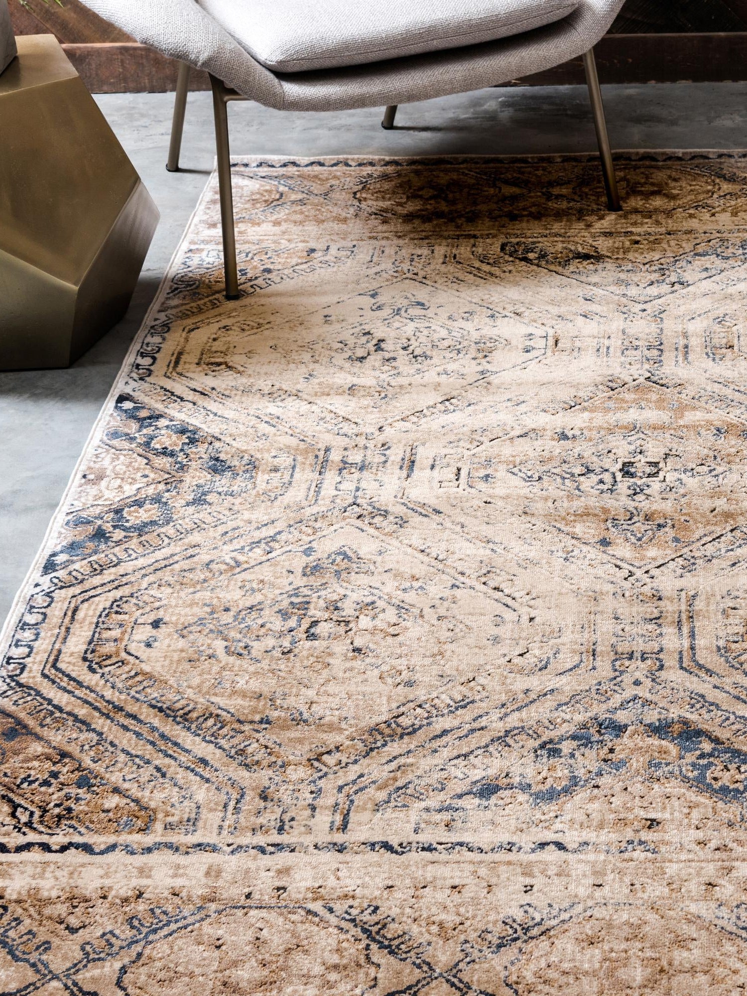 Blue Beige 7' 10 x 10' Chateau Rectangle Area Rug 85% Polypropylene & 15% Chenille With Cotton Backing Traditional Vintage Distressed Carpet for Classical Interior Design Decorating for Sale at Rug Engine