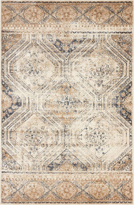 Blue Beige 4' 1 x 6' 1 Chateau Rectangle Area Rug 85% Polypropylene & 15% Chenille With Cotton Backing Traditional Vintage Distressed Carpet for Classical Interior Design Decorating for Sale at Rug Engine