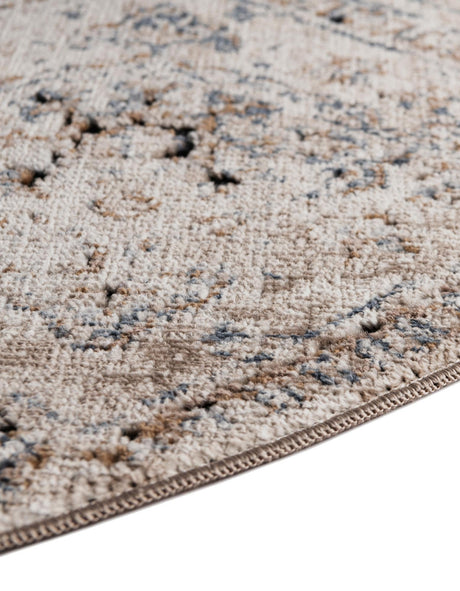Blue Beige 4' 1 x 4' 1 Chateau Round Area Rug 85% Polypropylene & 15% Chenille With Cotton Backing Traditional Vintage Distressed Carpet for Classical Interior Design Decorating for Sale at Rug Engine