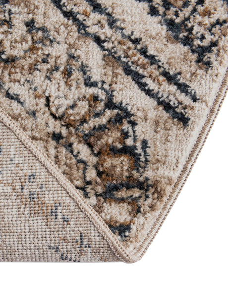 Blue Beige 7' 10 x 7' 10 Chateau Round Area Rug 85% Polypropylene & 15% Chenille With Cotton Backing Traditional Vintage Distressed Carpet for Classical Interior Design Decorating for Sale at Rug Engine