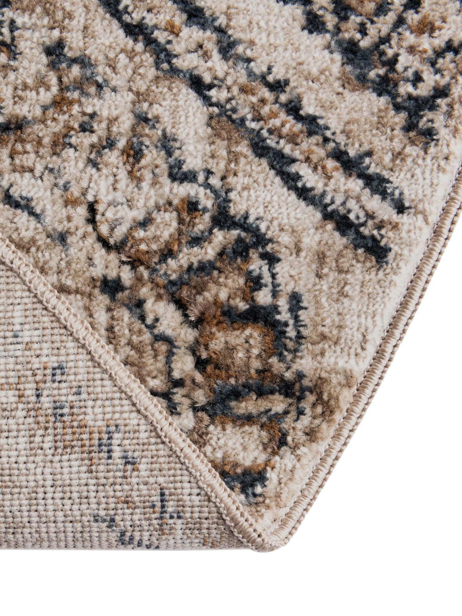 Blue Beige 4' 1 x 4' 1 Chateau Round Area Rug 85% Polypropylene & 15% Chenille With Cotton Backing Traditional Vintage Distressed Carpet for Classical Interior Design Decorating for Sale at Rug Engine