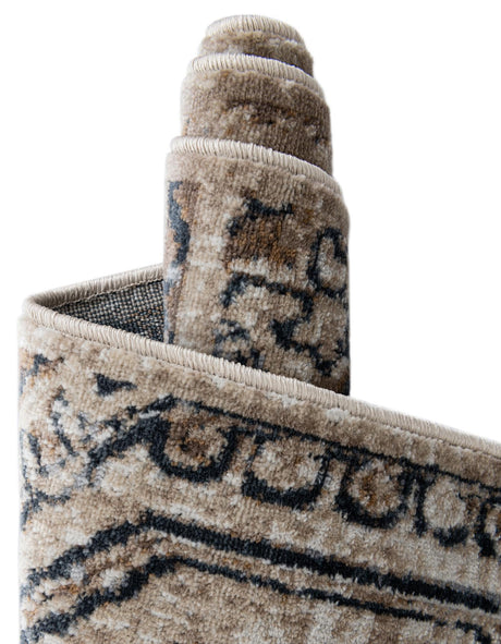 Blue Beige 7' 10 x 7' 10 Chateau Round Area Rug 85% Polypropylene & 15% Chenille With Cotton Backing Traditional Vintage Distressed Carpet for Classical Interior Design Decorating for Sale at Rug Engine