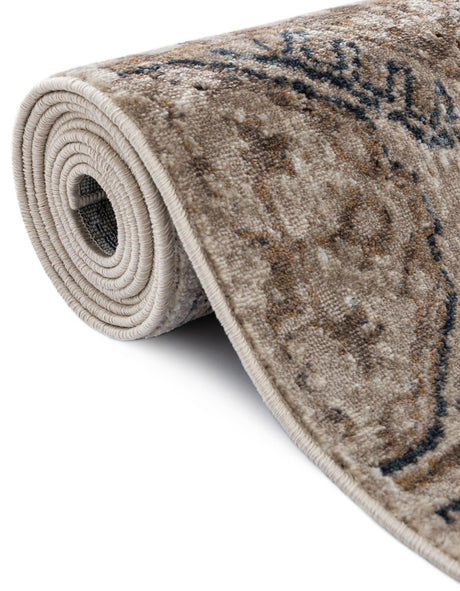 Blue Beige 7' 10 x 7' 10 Chateau Round Area Rug 85% Polypropylene & 15% Chenille With Cotton Backing Traditional Vintage Distressed Carpet for Classical Interior Design Decorating for Sale at Rug Engine