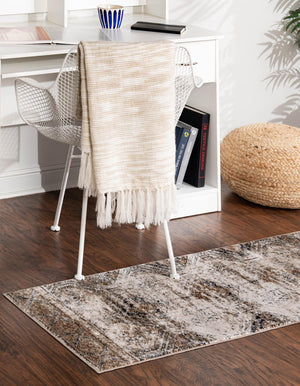 Blue Beige 3' 1 x 13' 1 Chateau Runner Area Rug 85% Polypropylene & 15% Chenille With Cotton Backing Traditional Vintage Distressed Carpet for Classical Interior Design Decorating for Sale at Rug Engine