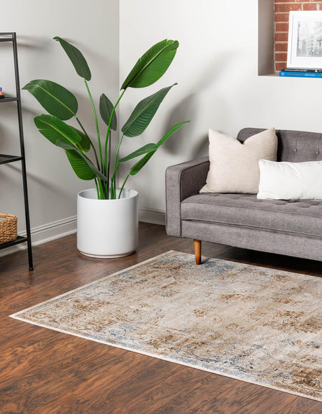 Blue Cream 7' 10 x 11' Chateau Rectangle Area Rug 85% Polypropylene & 15% Chenille With Cotton Backing Traditional Vintage Distressed Carpet for Classical Interior Design Decorating for Sale at Rug Engine