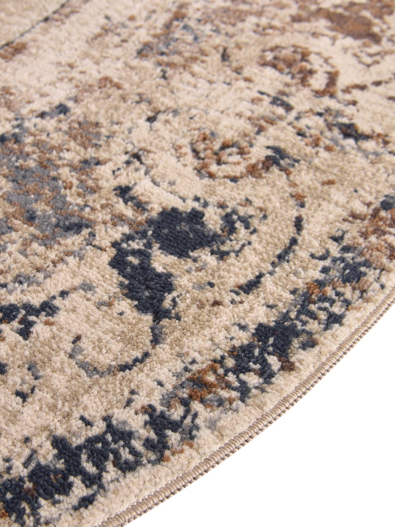 Blue Cream 7' 10 x 7' 10 Chateau Round Area Rug 85% Polypropylene & 15% Chenille With Cotton Backing Traditional Vintage Distressed Carpet for Classical Interior Design Decorating for Sale at Rug Engine