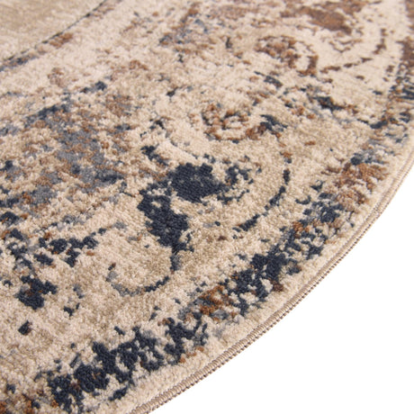 Blue Cream 7' 10 x 7' 10 Chateau Round Area Rug 85% Polypropylene & 15% Chenille With Cotton Backing Traditional Vintage Distressed Carpet for Classical Interior Design Decorating for Sale at Rug Engine