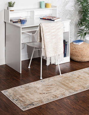 Blue Cream 2' x 6' 9 Chateau Runner Area Rug 85% Polypropylene & 15% Chenille With Cotton Backing Traditional Vintage Distressed Carpet for Classical Interior Design Decorating for Sale at Rug Engine