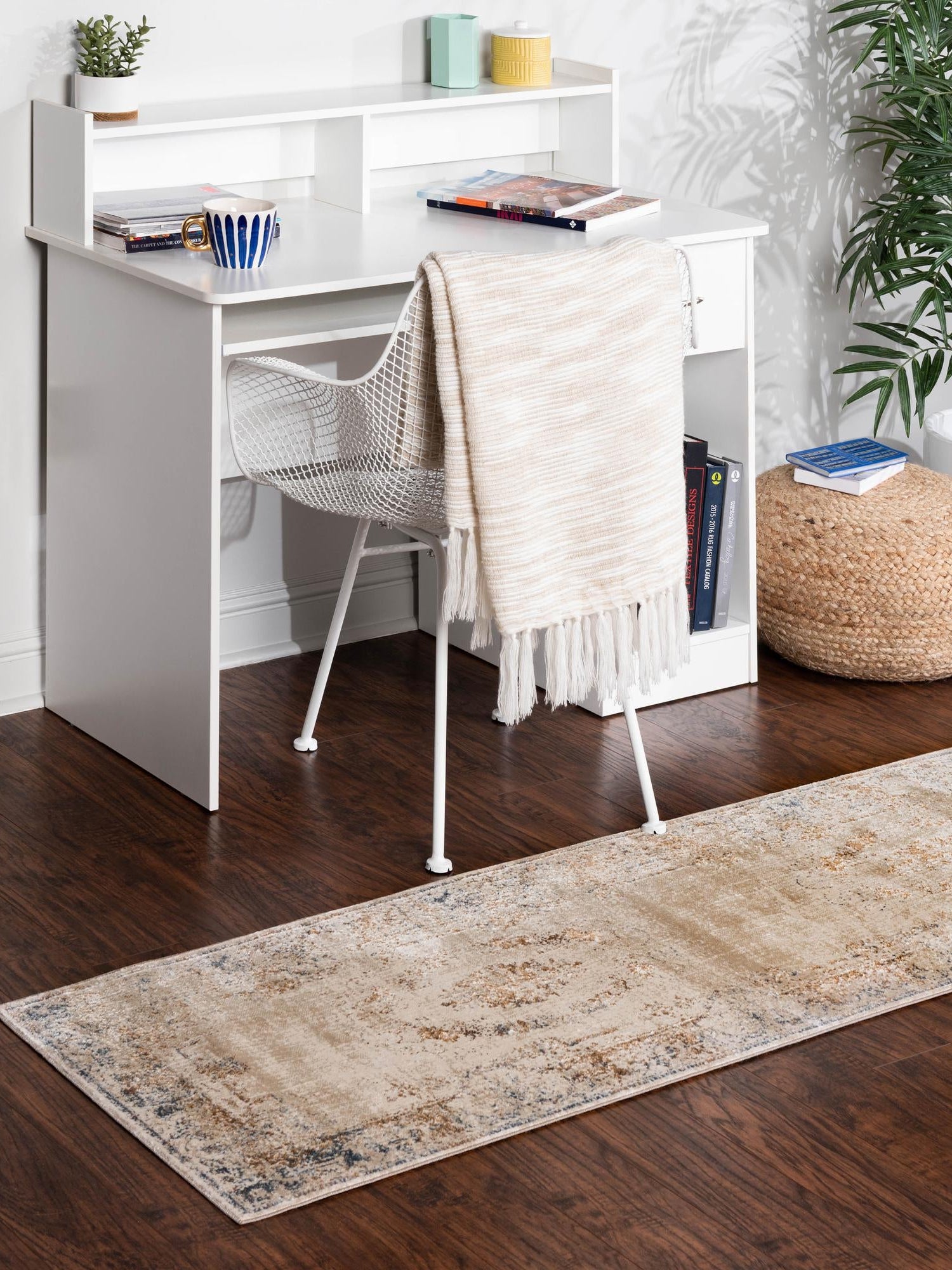 Blue Cream 3' 1 x 13' 1 Chateau Runner Area Rug 85% Polypropylene & 15% Chenille With Cotton Backing Traditional Vintage Distressed Carpet for Classical Interior Design Decorating for Sale at Rug Engine