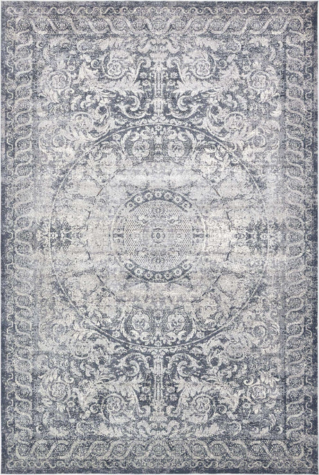 Dark Blue 10' x 14' 5 Chateau Rectangle Area Rug 85% Polypropylene & 15% Chenille With Cotton Backing Traditional Vintage Distressed Carpet for Classical Interior Design Decorating for Sale at Rug Engine