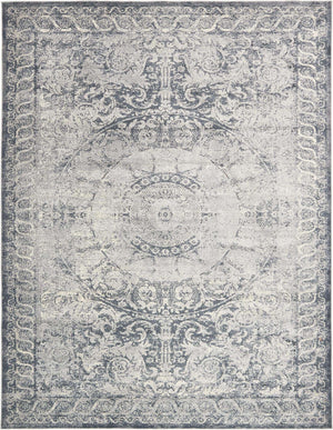 Dark Blue 7' 10 x 10' Chateau Rectangle Area Rug 85% Polypropylene & 15% Chenille With Cotton Backing Traditional Vintage Distressed Carpet for Classical Interior Design Decorating for Sale at Rug Engine