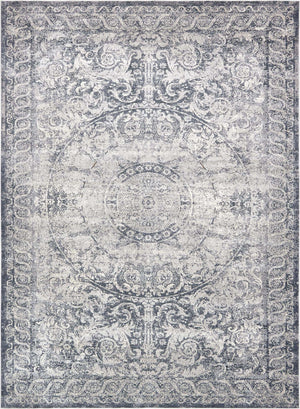 Dark Blue 9' x 12' Chateau Rectangle Area Rug 85% Polypropylene & 15% Chenille With Cotton Backing Traditional Vintage Distressed Carpet for Classical Interior Design Decorating for Sale at Rug Engine