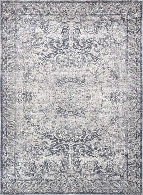 Dark Blue 9' x 12' Chateau Rectangle Area Rug 85% Polypropylene & 15% Chenille With Cotton Backing Traditional Vintage Distressed Carpet for Classical Interior Design Decorating for Sale at Rug Engine
