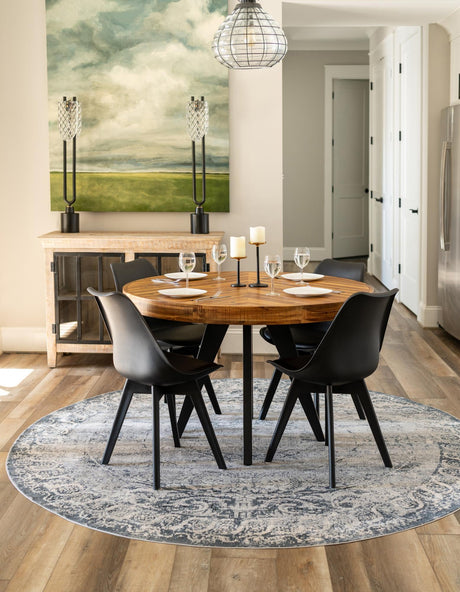 Dark Blue 4' 1 x 4' 1 Chateau Round Area Rug 85% Polypropylene & 15% Chenille With Cotton Backing Traditional Vintage Distressed Carpet for Classical Interior Design Decorating for Sale at Rug Engine