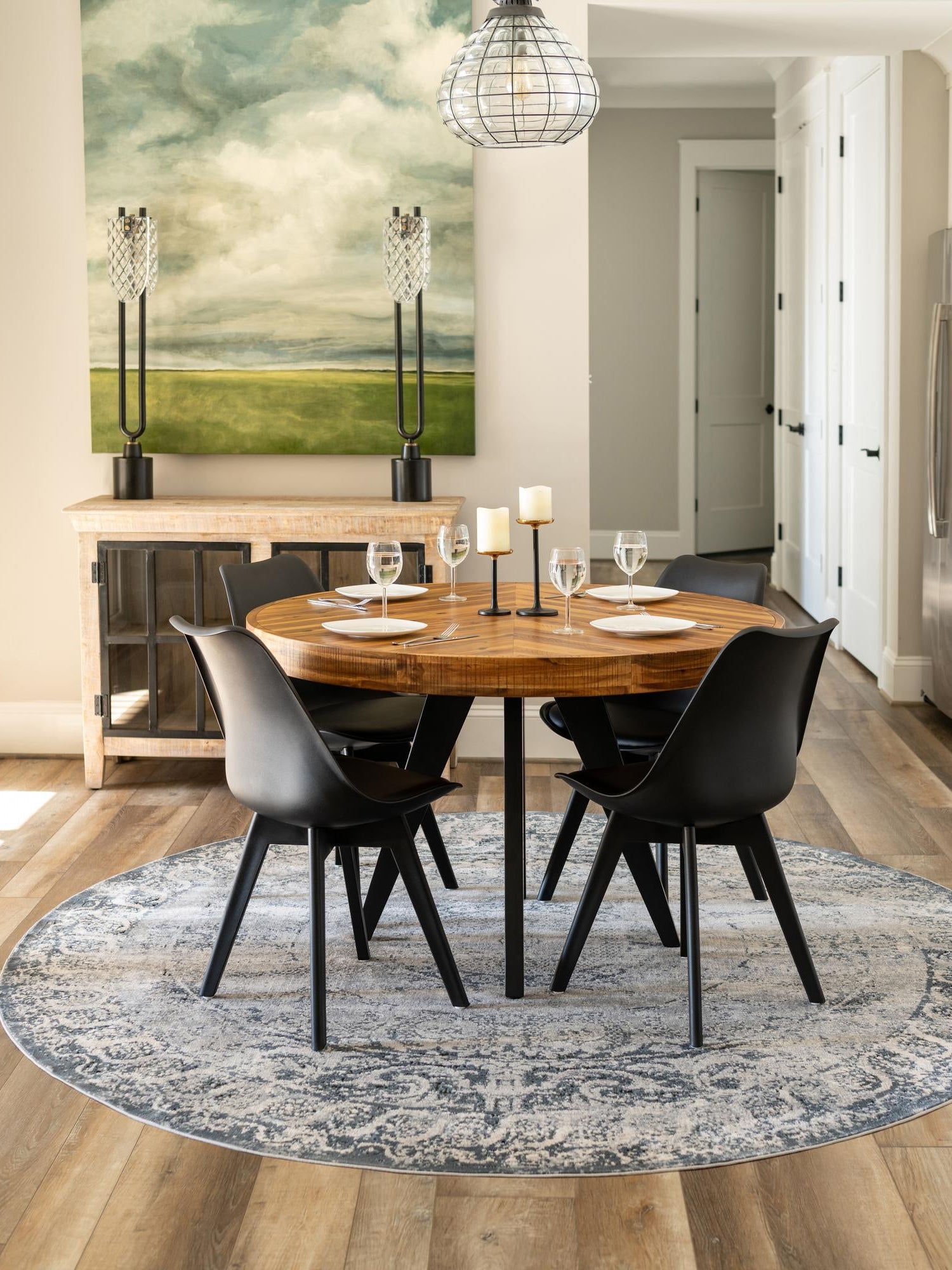 Dark Blue 7' 10 x 7' 10 Chateau Round Area Rug 85% Polypropylene & 15% Chenille With Cotton Backing Traditional Vintage Distressed Carpet for Classical Interior Design Decorating for Sale at Rug Engine