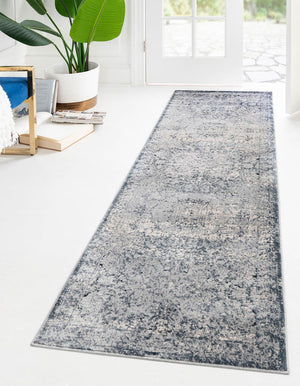 Dark Blue 3' 1 x 13' 1 Chateau Runner Area Rug 85% Polypropylene & 15% Chenille With Cotton Backing Traditional Vintage Distressed Carpet for Classical Interior Design Decorating for Sale at Rug Engine