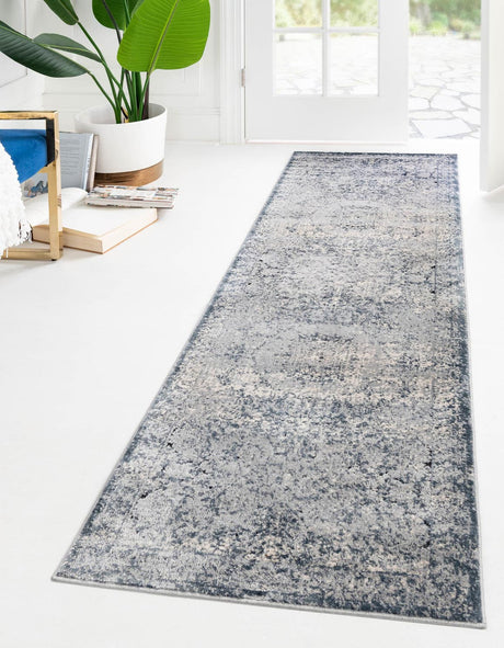 Dark Blue 2' x 6' 9 Chateau Runner Area Rug 85% Polypropylene & 15% Chenille With Cotton Backing Traditional Vintage Distressed Carpet for Classical Interior Design Decorating for Sale at Rug Engine