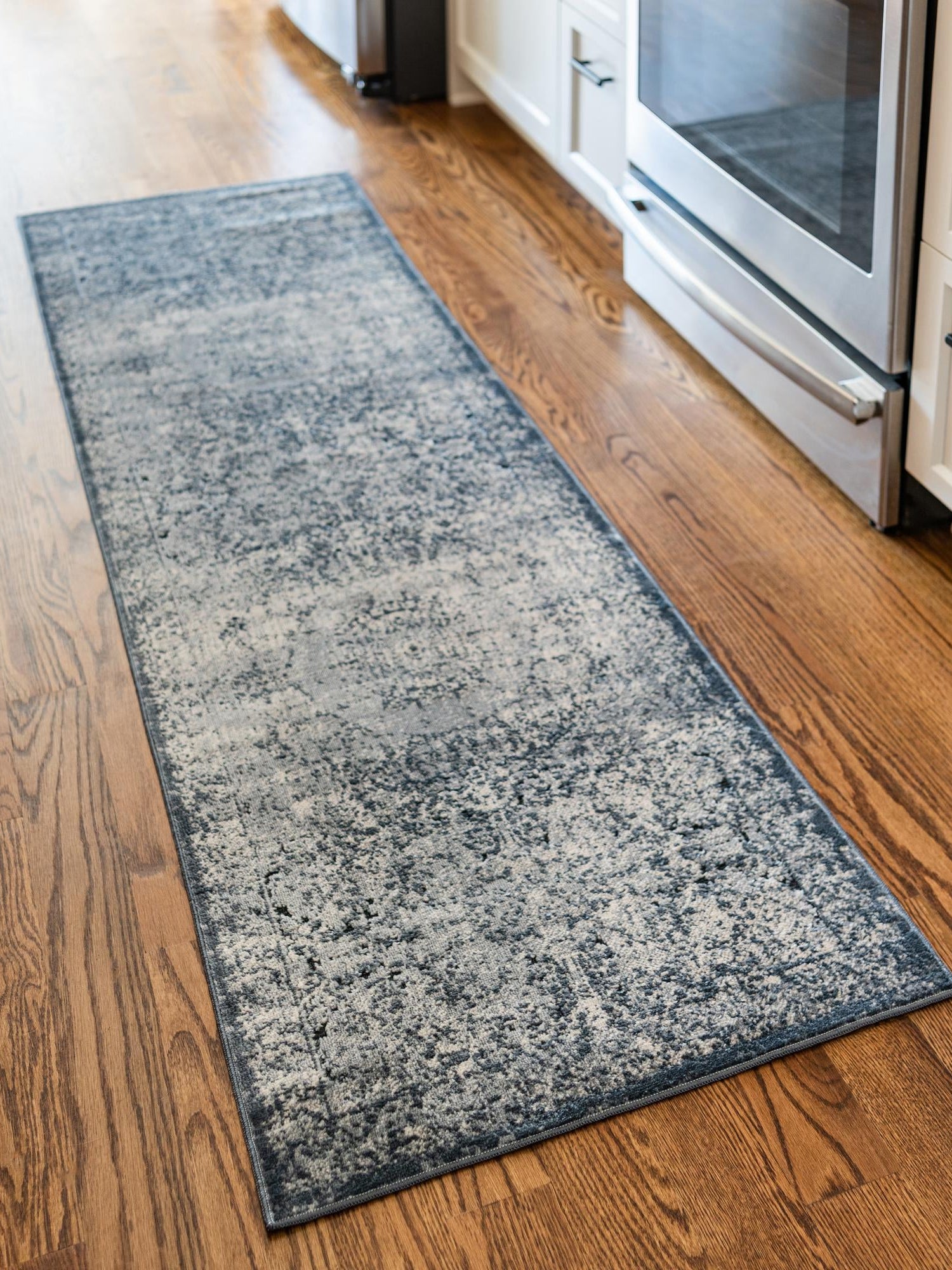 Dark Blue 3' 1 x 13' 1 Chateau Runner Area Rug 85% Polypropylene & 15% Chenille With Cotton Backing Traditional Vintage Distressed Carpet for Classical Interior Design Decorating for Sale at Rug Engine