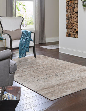 Beige 6' 1 x 9' Chateau Rectangle Area Rug 85% Polypropylene & 15% Chenille With Cotton Backing Traditional Vintage Distressed Carpet for Classical Interior Design Decorating for Sale at Rug Engine