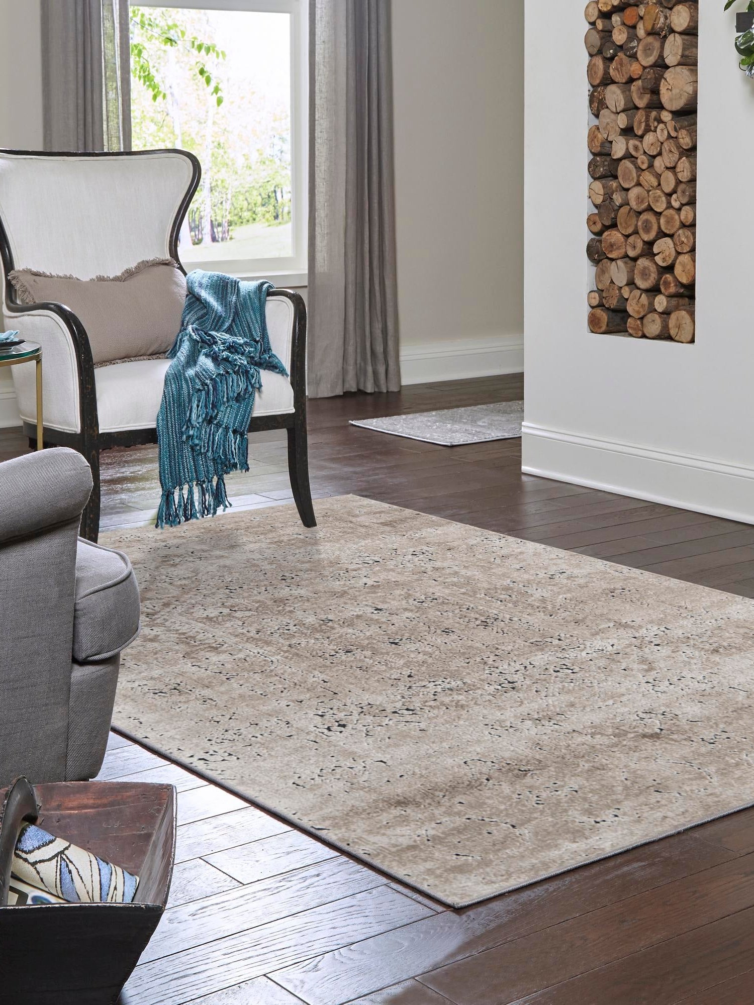 Beige 7' 10 x 10' Chateau Rectangle Area Rug 85% Polypropylene & 15% Chenille With Cotton Backing Traditional Vintage Distressed Carpet for Classical Interior Design Decorating for Sale at Rug Engine