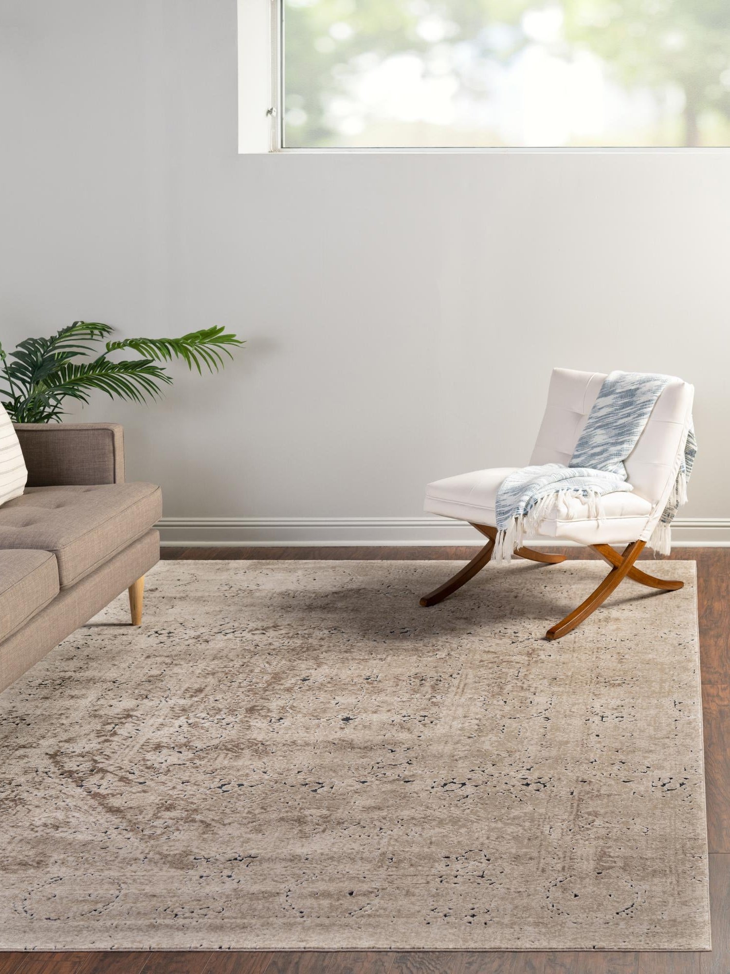 Beige 6' 1 x 9' Chateau Rectangle Area Rug 85% Polypropylene & 15% Chenille With Cotton Backing Traditional Vintage Distressed Carpet for Classical Interior Design Decorating for Sale at Rug Engine