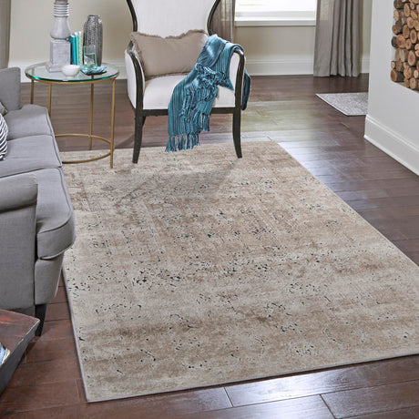Beige 4' 1 x 6' 1 Chateau Rectangle Area Rug 85% Polypropylene & 15% Chenille With Cotton Backing Traditional Vintage Distressed Carpet for Classical Interior Design Decorating for Sale at Rug Engine