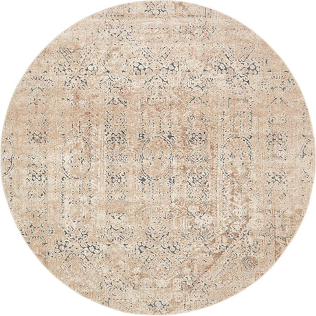 Beige 7' 10 x 7' 10 Chateau Round Area Rug 85% Polypropylene & 15% Chenille With Cotton Backing Traditional Vintage Distressed Carpet for Classical Interior Design Decorating for Sale at Rug Engine