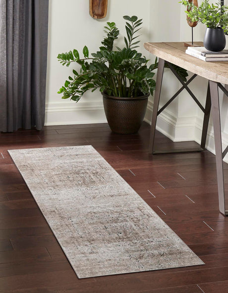 Beige 3' 1 x 13' 1 Chateau Runner Area Rug 85% Polypropylene & 15% Chenille With Cotton Backing Traditional Vintage Distressed Carpet for Classical Interior Design Decorating for Sale at Rug Engine