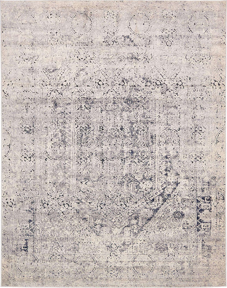 Gray 7' 10 x 10' Chateau Rectangle Area Rug 85% Polypropylene & 15% Chenille With Cotton Backing Traditional Vintage Distressed Carpet for Classical Interior Design Decorating for Sale at Rug Engine