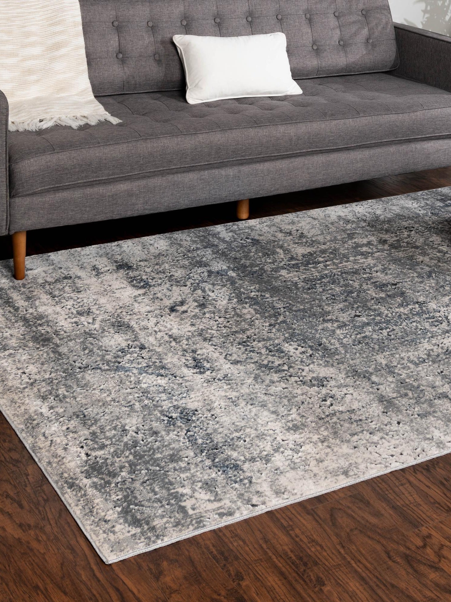 Gray 7' 10 x 10' Chateau Rectangle Area Rug 85% Polypropylene & 15% Chenille With Cotton Backing Traditional Vintage Distressed Carpet for Classical Interior Design Decorating for Sale at Rug Engine