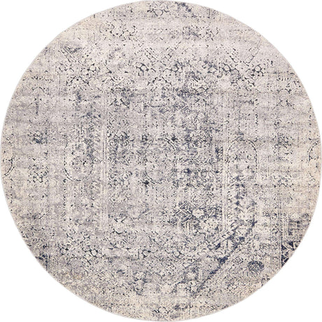 Gray 7' 10 x 7' 10 Chateau Round Area Rug 85% Polypropylene & 15% Chenille With Cotton Backing Traditional Vintage Distressed Carpet for Classical Interior Design Decorating for Sale at Rug Engine