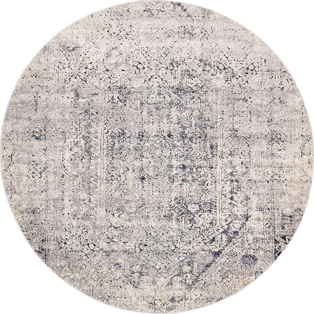 Gray 7' 10 x 7' 10 Chateau Round Area Rug 85% Polypropylene & 15% Chenille With Cotton Backing Traditional Vintage Distressed Carpet for Classical Interior Design Decorating for Sale at Rug Engine
