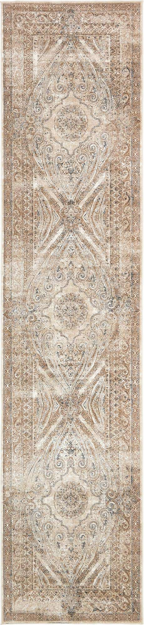 Beige 3' 1 x 13' 1 Chateau Runner Area Rug 85% Polypropylene & 15% Chenille With Cotton Backing Traditional Vintage Distressed Carpet for Classical Interior Design Decorating for Sale at Rug Engine