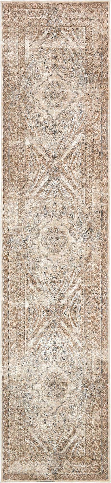 Beige 3' 1 x 13' 1 Chateau Runner Area Rug 85% Polypropylene & 15% Chenille With Cotton Backing Traditional Vintage Distressed Carpet for Classical Interior Design Decorating for Sale at Rug Engine