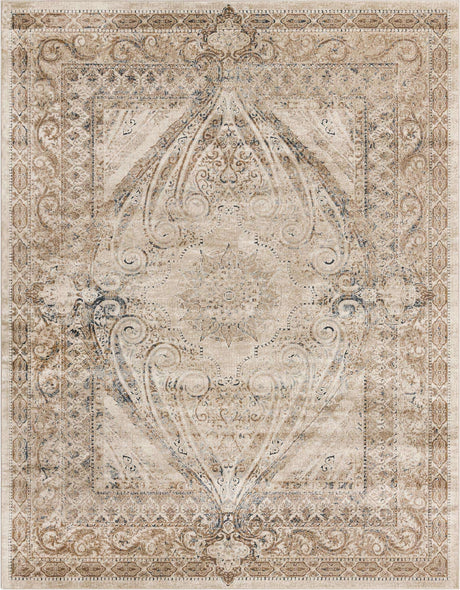 Beige 7' 10 x 10' Chateau Rectangle Area Rug 85% Polypropylene & 15% Chenille With Cotton Backing Traditional Vintage Distressed Carpet for Classical Interior Design Decorating for Sale at Rug Engine