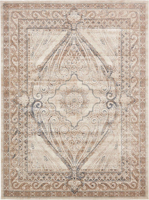 Beige 9' x 12' Chateau Rectangle Area Rug 85% Polypropylene & 15% Chenille With Cotton Backing Traditional Vintage Distressed Carpet for Classical Interior Design Decorating for Sale at Rug Engine
