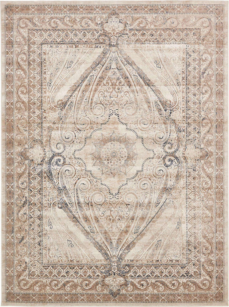 Beige 9' x 12' Chateau Rectangle Area Rug 85% Polypropylene & 15% Chenille With Cotton Backing Traditional Vintage Distressed Carpet for Classical Interior Design Decorating for Sale at Rug Engine