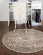 Beige 7' 10 x 7' 10 Chateau Round Area Rug 85% Polypropylene & 15% Chenille With Cotton Backing Traditional Vintage Distressed Carpet for Classical Interior Design Decorating for Sale at Rug Engine