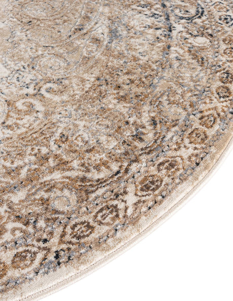Beige 7' 10 x 7' 10 Chateau Round Area Rug 85% Polypropylene & 15% Chenille With Cotton Backing Traditional Vintage Distressed Carpet for Classical Interior Design Decorating for Sale at Rug Engine