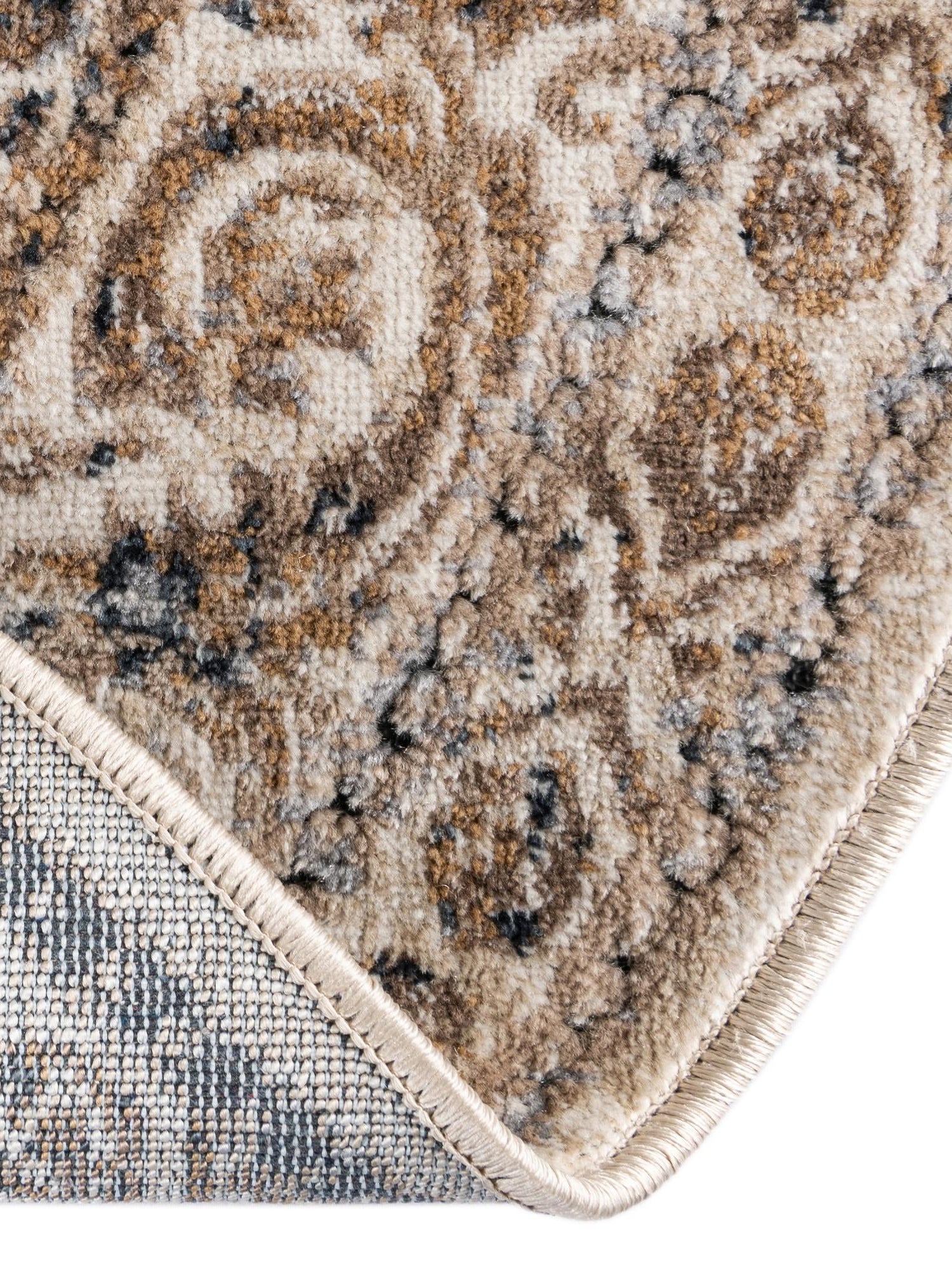 Beige 4' 1 x 4' 1 Chateau Round Area Rug 85% Polypropylene & 15% Chenille With Cotton Backing Traditional Vintage Distressed Carpet for Classical Interior Design Decorating for Sale at Rug Engine